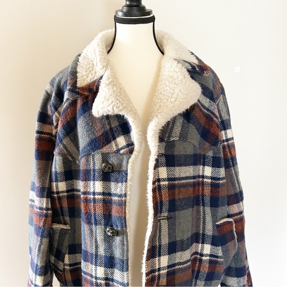Vintage Blue and Grey Plaid Shirt Jacket Wool-blend Fall Winter Unisex - Picture 3 of 13